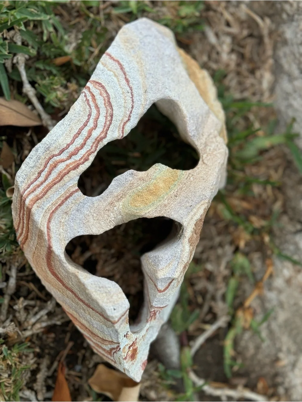 Natural Sandstone Decorative Rock w/ Red & Cream Striations for Aquarium or Tank